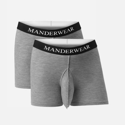 Zwei MANDERWEAR Unterhosen schräg hintereinander als zweier Pack in grau