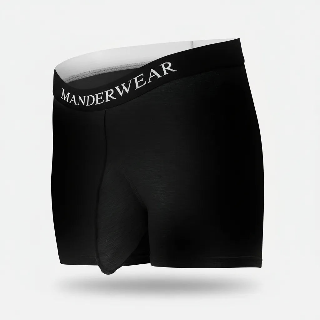 Ghost-Mannequin Aufnahme einer MANDERWEAR Unterhose von schräg links