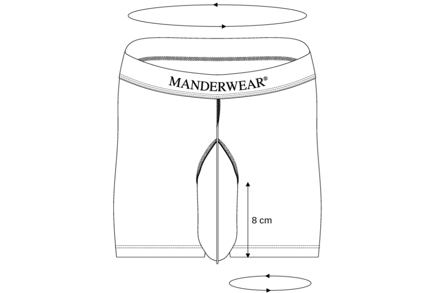 Schemazeichnung MANDERWEAR Herrenunterwäsche mit Messanleitung